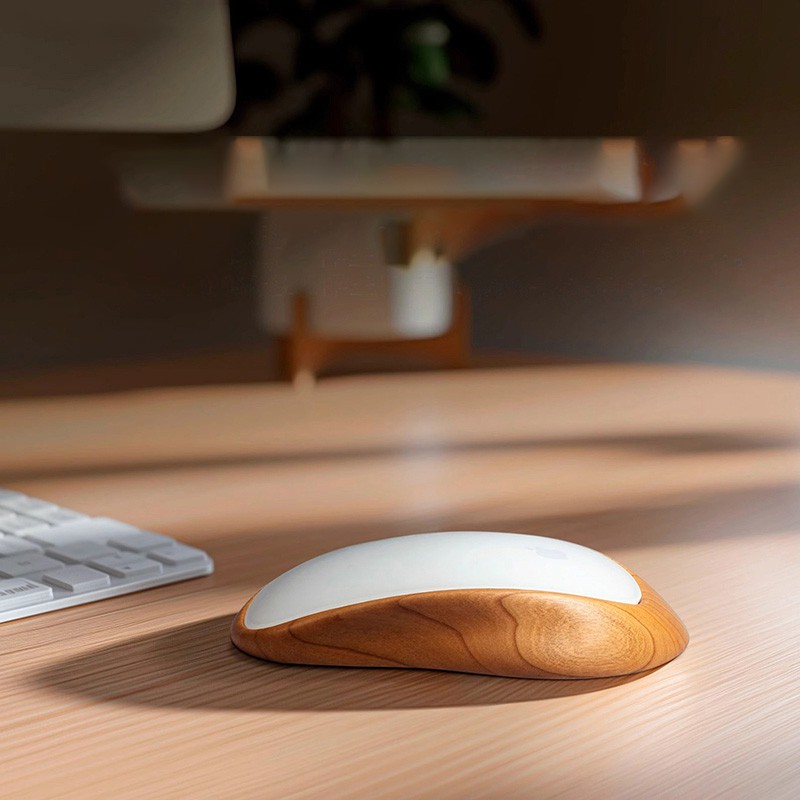 حالة ماوس التفاح الخشبية